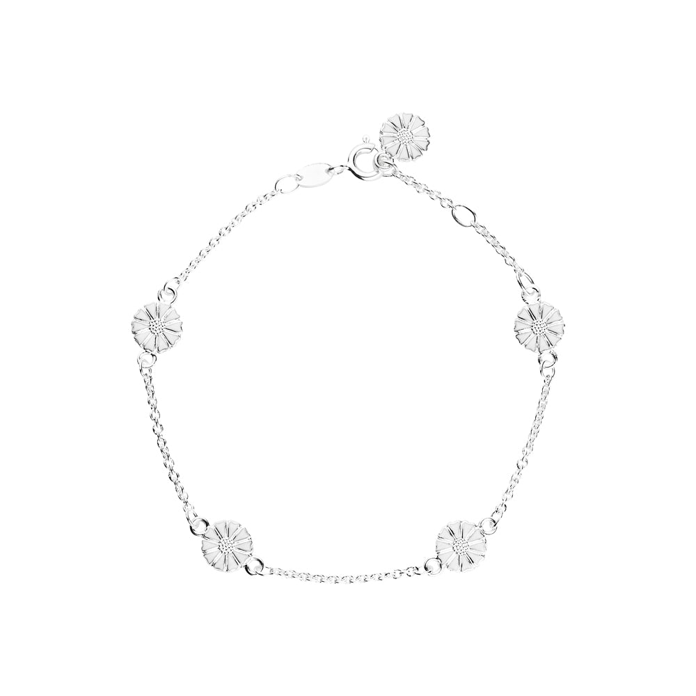 Marguerit armbånd med 5x7,5mm marg. 17-19cm hvid emalje 925, i silver, til female, fra Lund Copenhagen