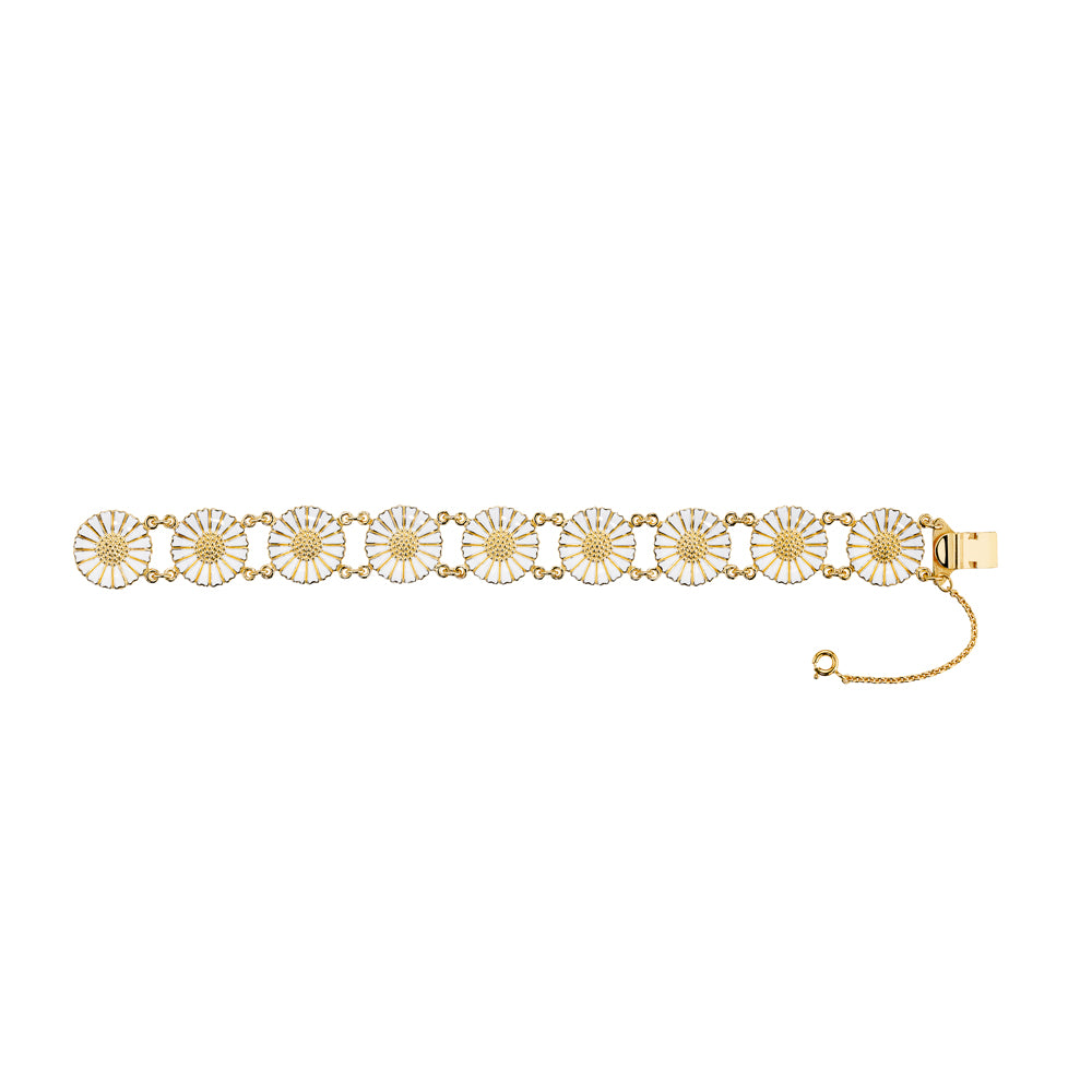 Marguerit armbånd med 9x18mm forgyldt hvid emalje 925, i silver, til female, fra Lund Copenhagen