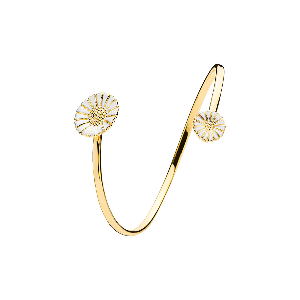 Marguerit armring med 1x11mm og 1x18mm hvid emalje forgyldt 925, i silver, til female, fra Lund Copenhagen