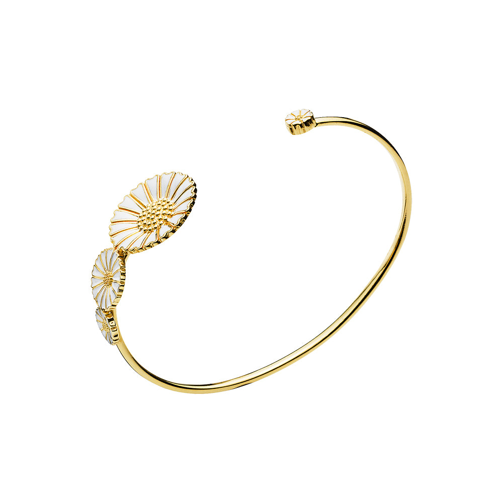 Marguerit armring med 1x5mm,7,5mm,11mm, 18mm forgyldt hvid emalje 925, i silver, til female, fra Lund Copenhagen