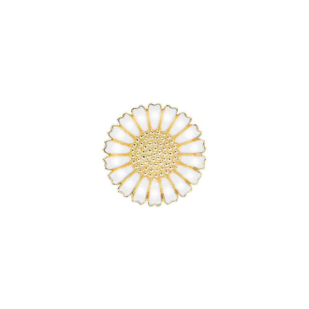 Marguerit broche forgyldt med 1x 25mm hvid emalje 925 – Smykke i sølv fra Lund Copenhagen – Varenr. 904025-M