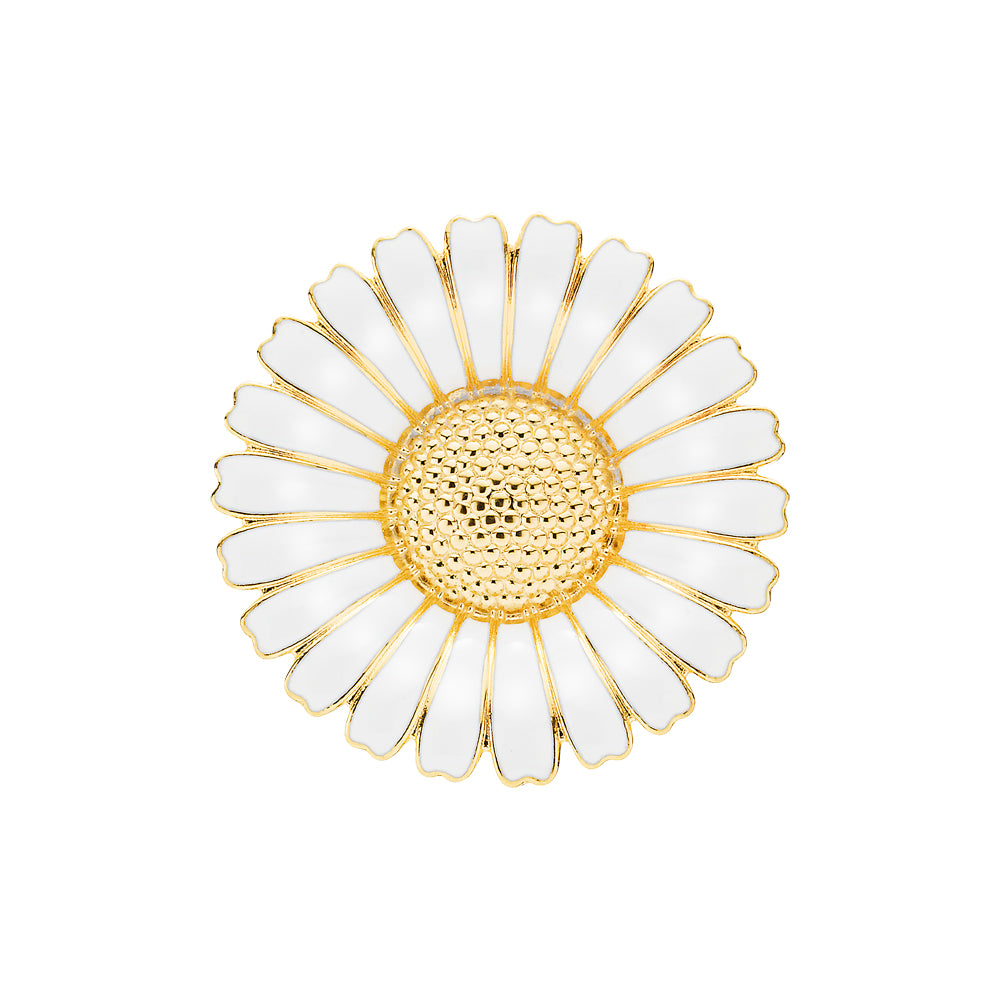 Marguerit broche forgyldt med 1x43mm hvid emalje 925, i silver; enamel, fra Lund Copenhagen