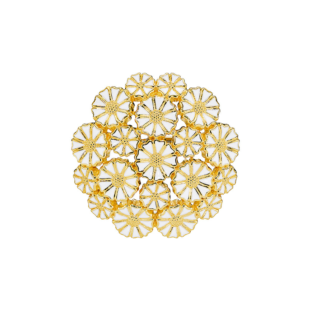 Marguerit broche mix med 9x5mm, 10x7,5mm forgyldt hvid emalje 925, i silver; enamel, fra Lund Copenhagen