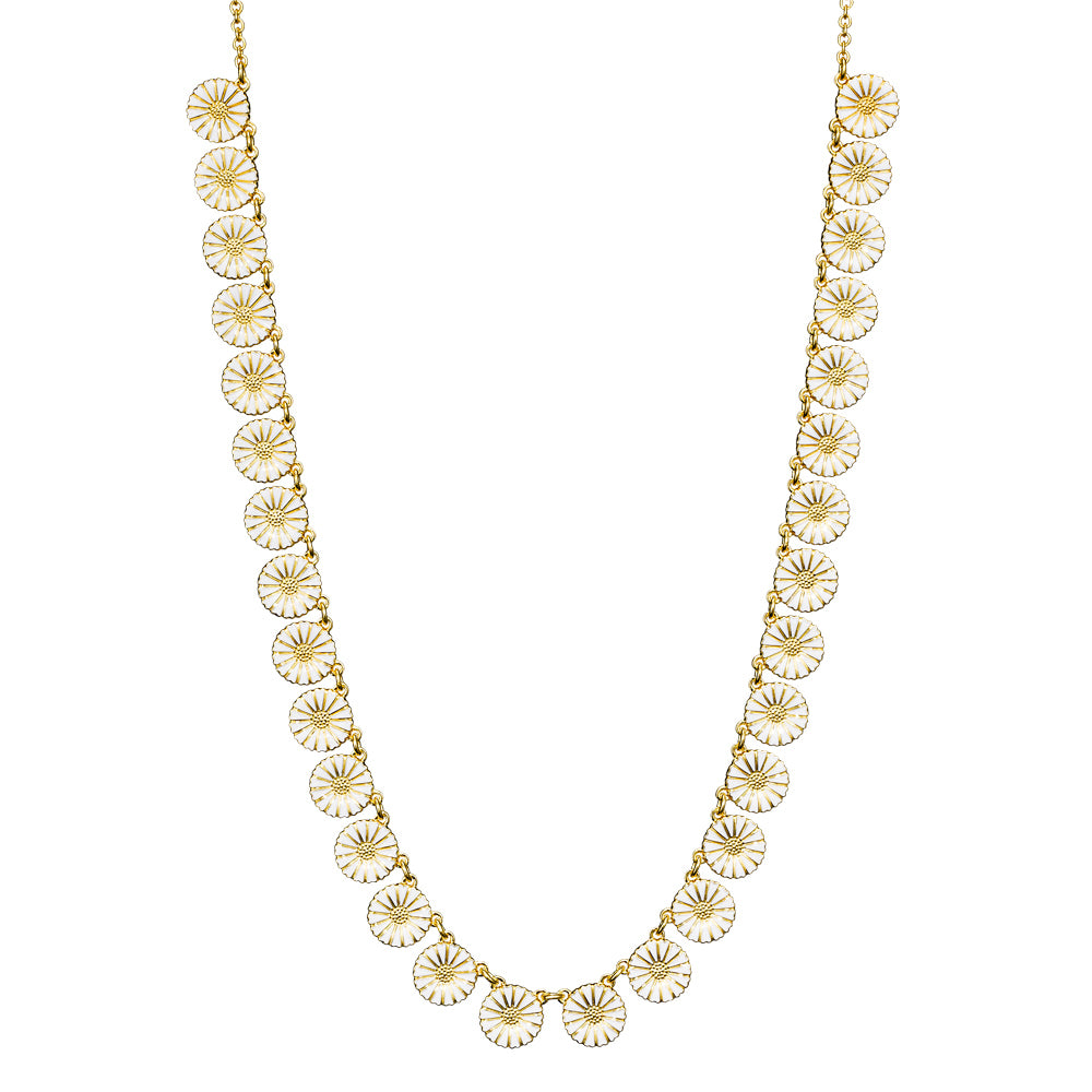 Marguerit collier forgyldt med 30x11mm 47cm hvid emalje 925, i silver, til female, fra Lund Copenhagen