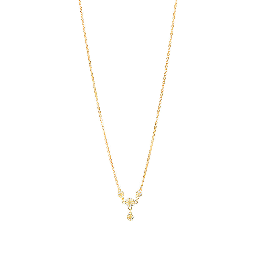 Marguerit collier forgyldt med 3x5mm+1x7,5mm 45cm hvid emalje 925, til female, fra Lund Copenhagen