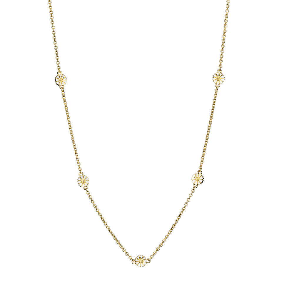 Marguerit collier forgyldt med 5x7,5mm hvid emalje 45cm 925, i silver, til female, fra Lund Copenhagen