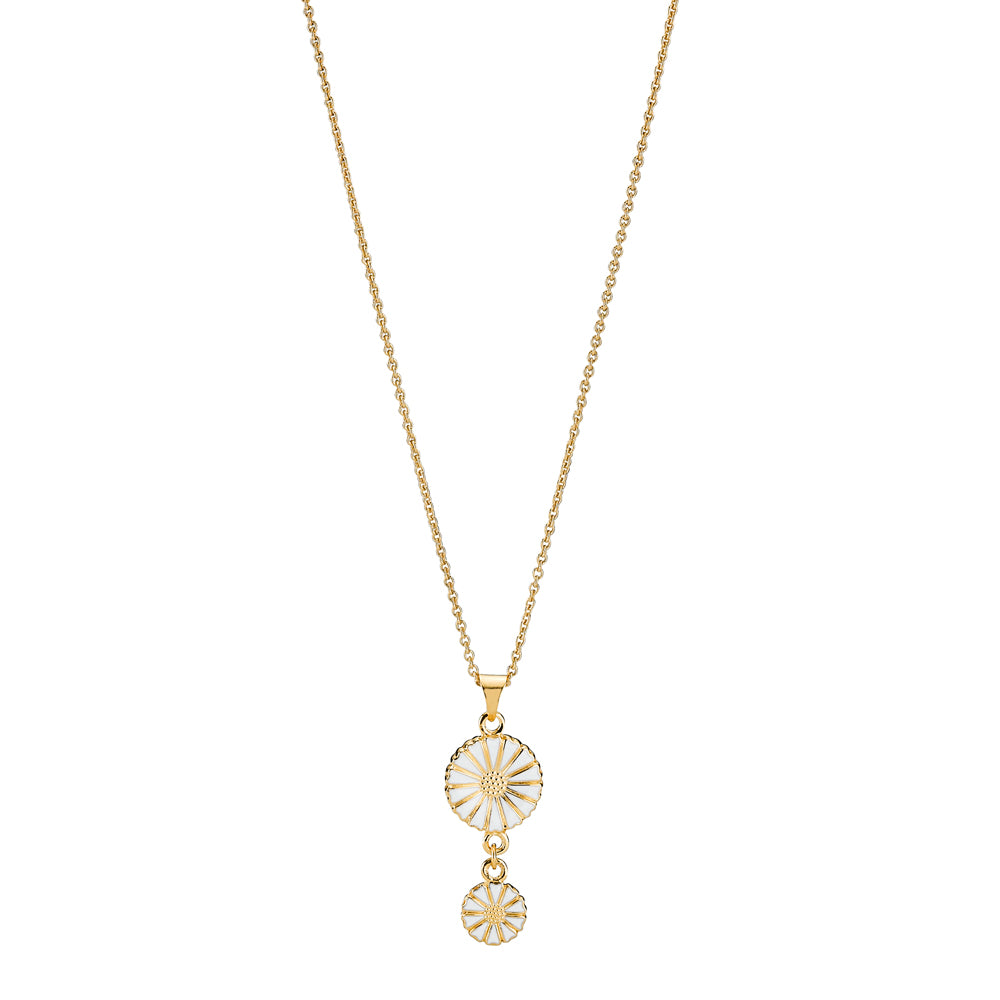 Marguerit collier med 1x11mm og 1x7,5mm forgyldt hvid emalje 42-45cm 925, i silver, til female, fra Lund Copenhagen