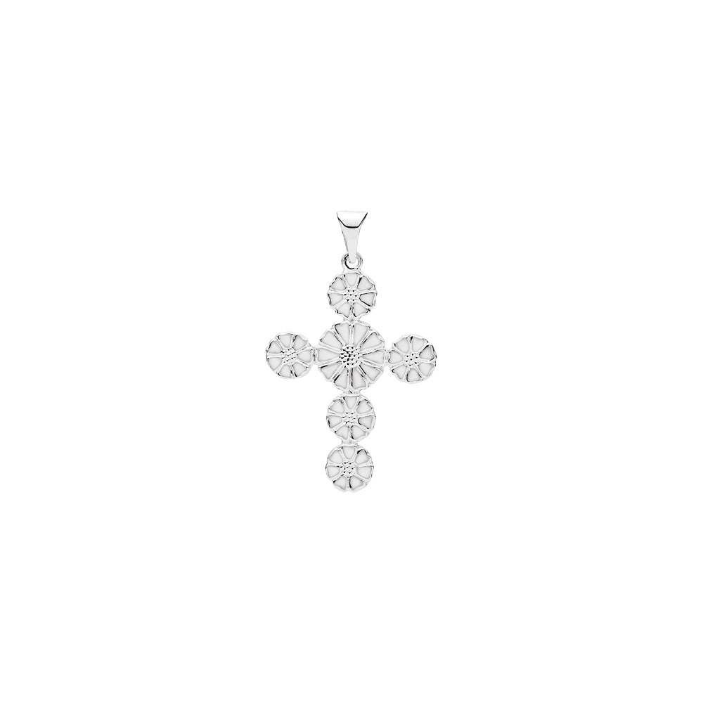 Marguerit kors med 1x7,5mm og 5x5mm 24x19mm hvid emalje 925, i enamel, fra Lund Copenhagen