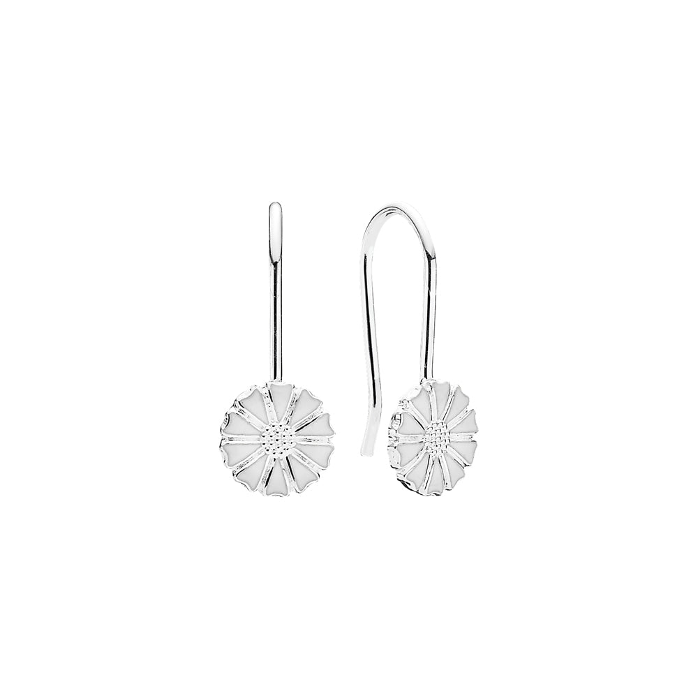 Marguerit ørebøjle 7,5mm hvid emalje 925, i silver, til female, fra Lund Copenhagen