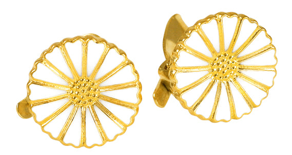 Marguerit øreclips 11mm forgyldt med hvid emalje 925, til female, fra Lund Copenhagen