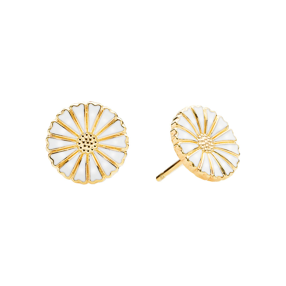 Marguerit ørestik 11mm forgyldt hvid emalje 925, i silver, til female, fra Lund Copenhagen