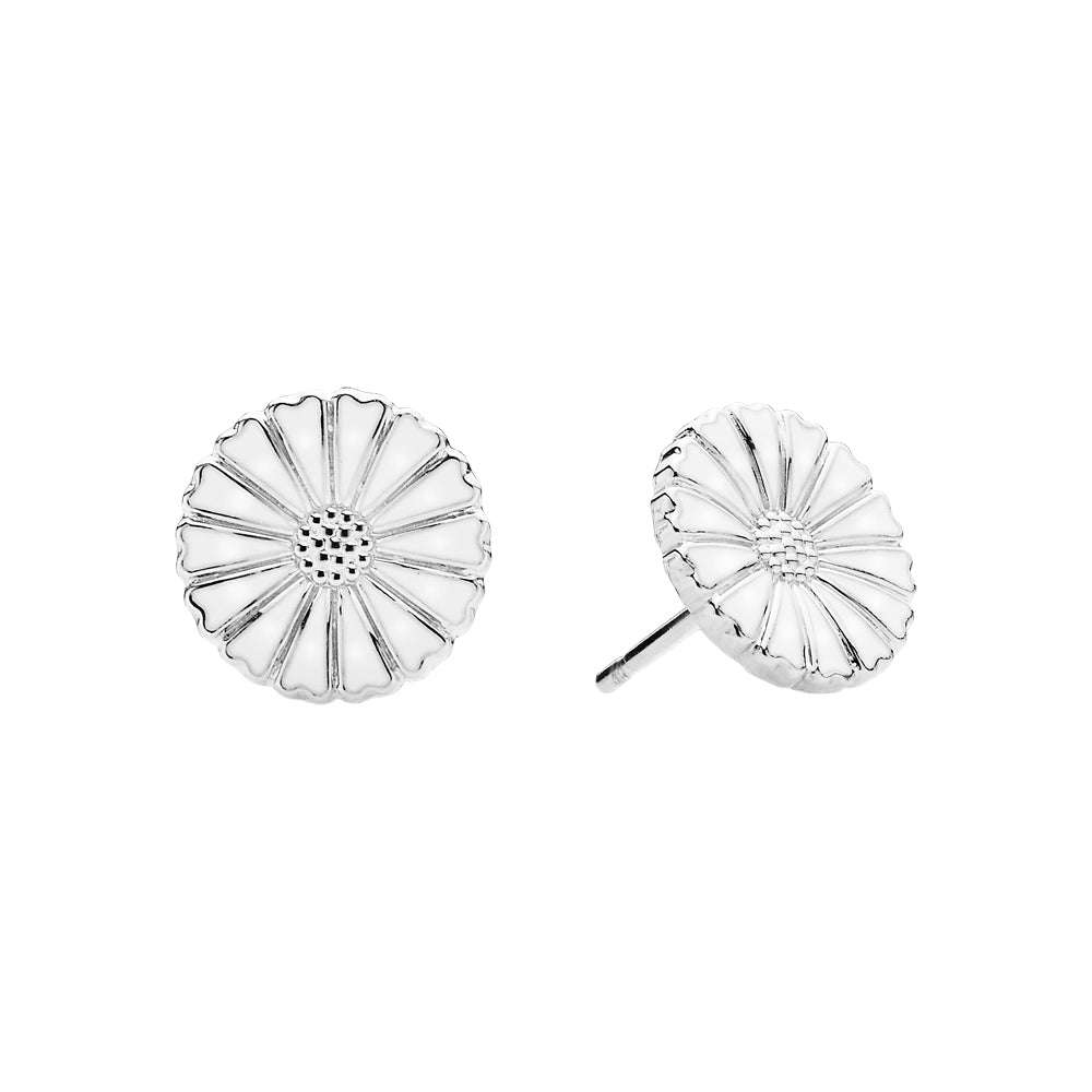 Marguerit ørestik 11mm med hvid emalje 925, til female, fra Lund Copenhagen
