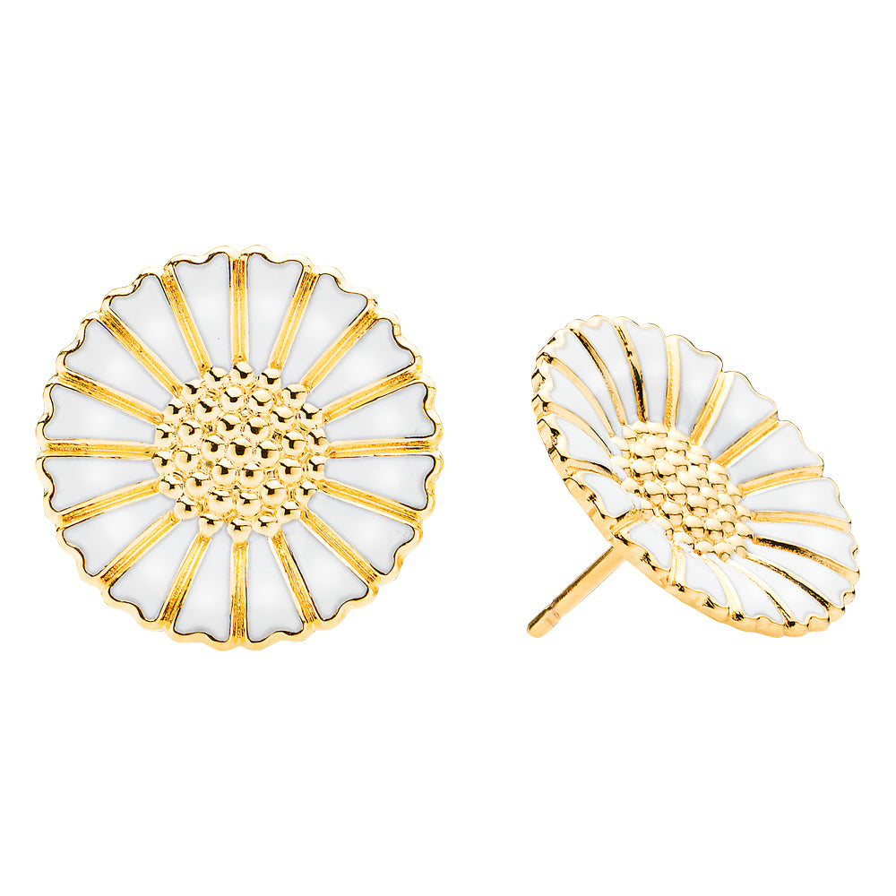 Marguerit ørestik 18mm forgyldt med hvd emalje 925, i silver, til female, fra Lund Copenhagen
