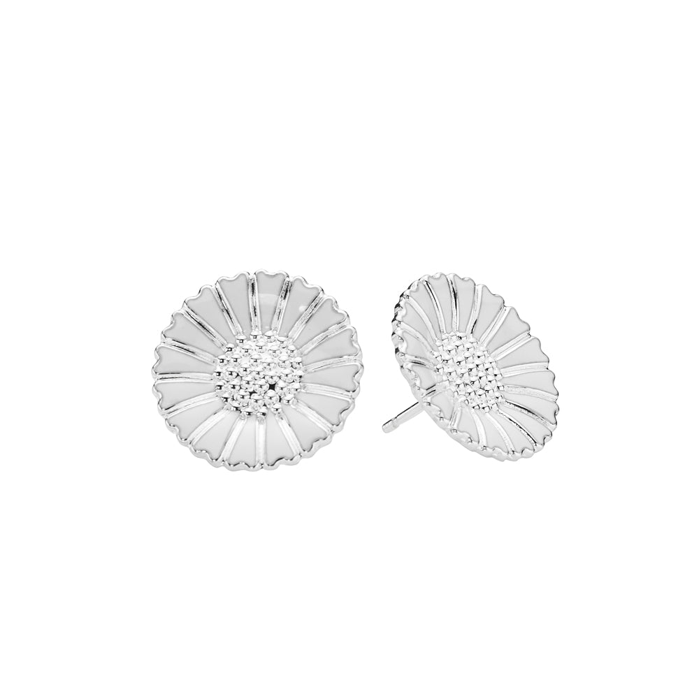 Marguerit ørestik 18mm med hvid emalje 925, til female, fra Lund Copenhagen