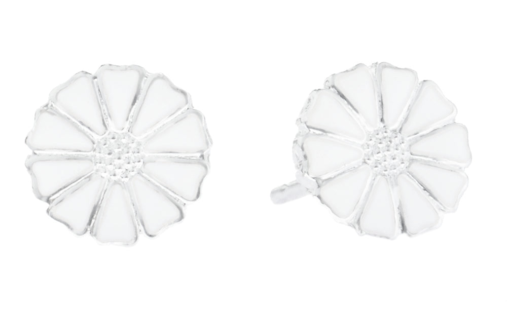Marguerit ørestik 7,5mm med hvid emalje 925, til female, fra Lund Copenhagen
