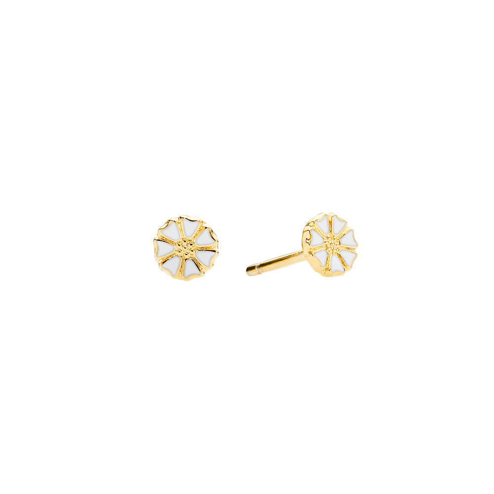 Marguerit ørestik mikro 5mm forgyldt med hvid emalje 925, i silver, til female, fra Lund Copenhagen
