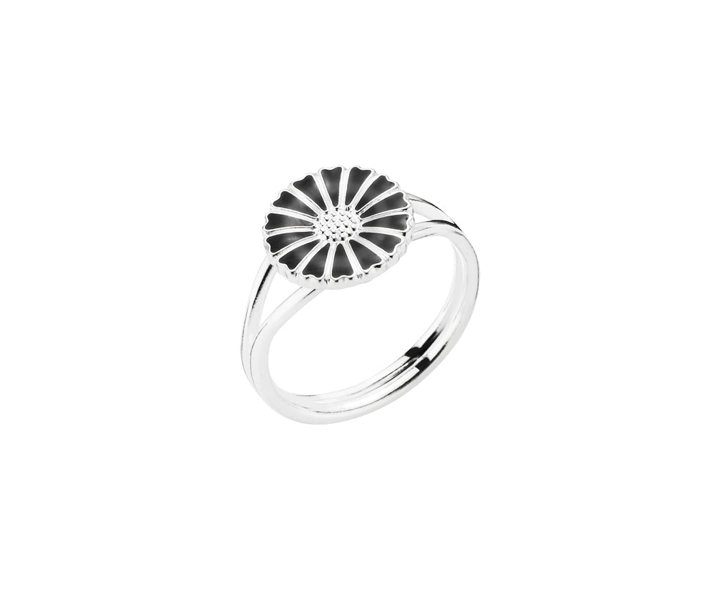 Marguerit ring 11mm sort emalje 925, i enamel, til female, fra Lund Copenhagen