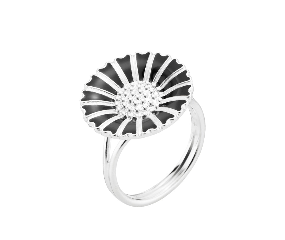 Marguerit ring 18mm med sort emalje 925, til female, fra Lund Copenhagen