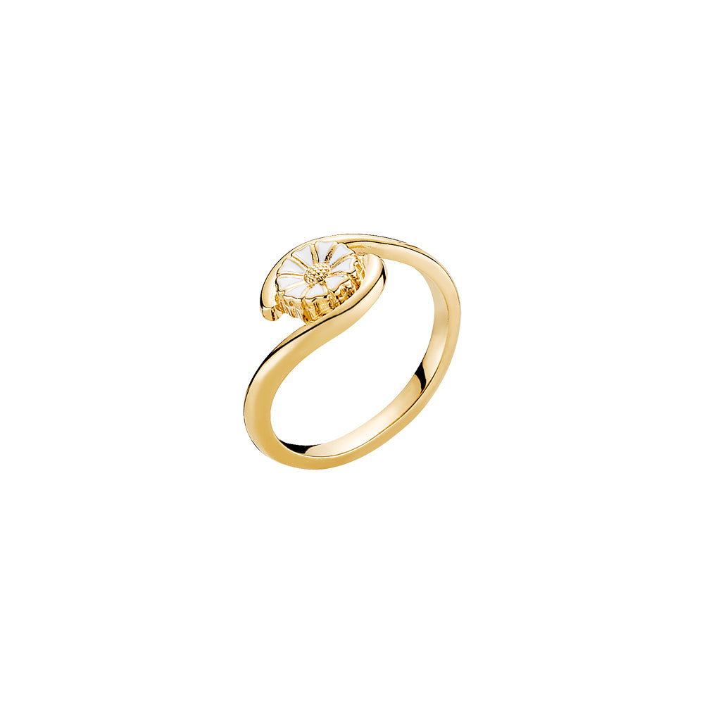 Marguerit ring 1x7,5mm forgyldt hvid emalje 925, i enamel, til female, fra Lund Copenhagen
