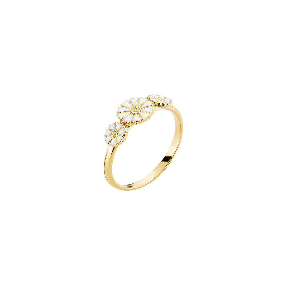 Marguerit ring 1x7,5mm og 2x5mm forgyldt hvid emajle 925, til female, fra Lund Copenhagen