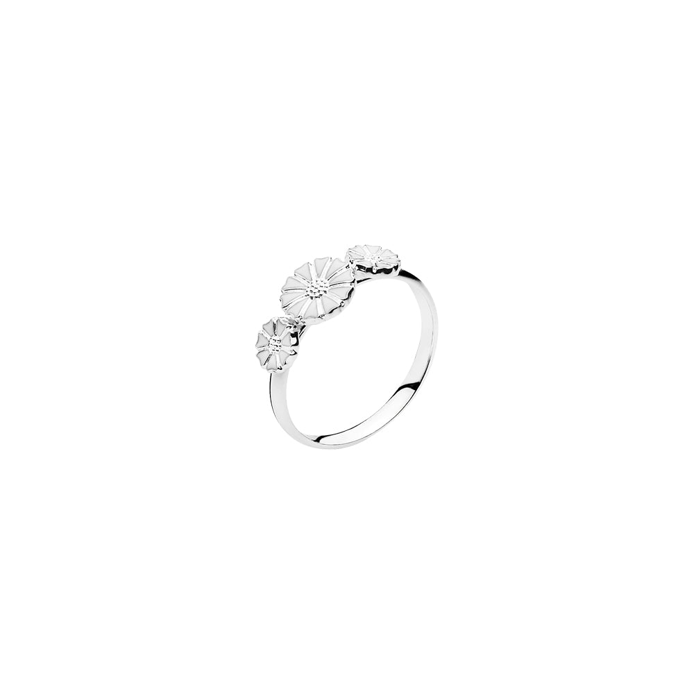 Marguerit ring 1x7,5mm og 2x5mm hvid emalje 925, i enamel, til female, fra Lund Copenhagen