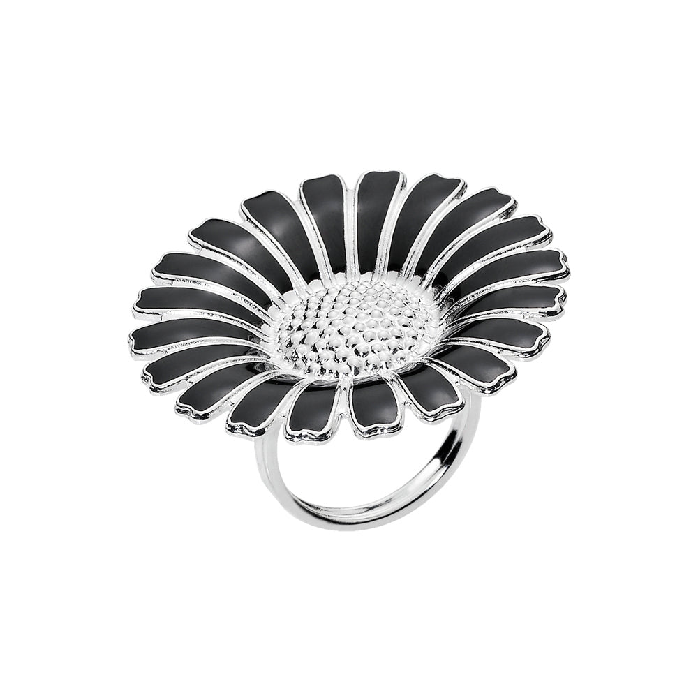 Marguerit ring 36mm med sort emalje 925, i enamel, til female, fra Lund Copenhagen