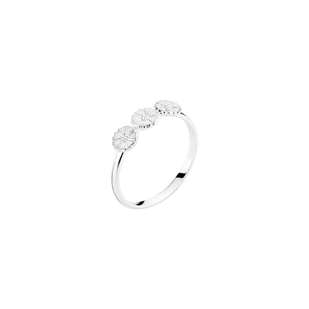 Marguerit ring 3x5mm hvid emalje 925, til female, fra Lund Copenhagen
