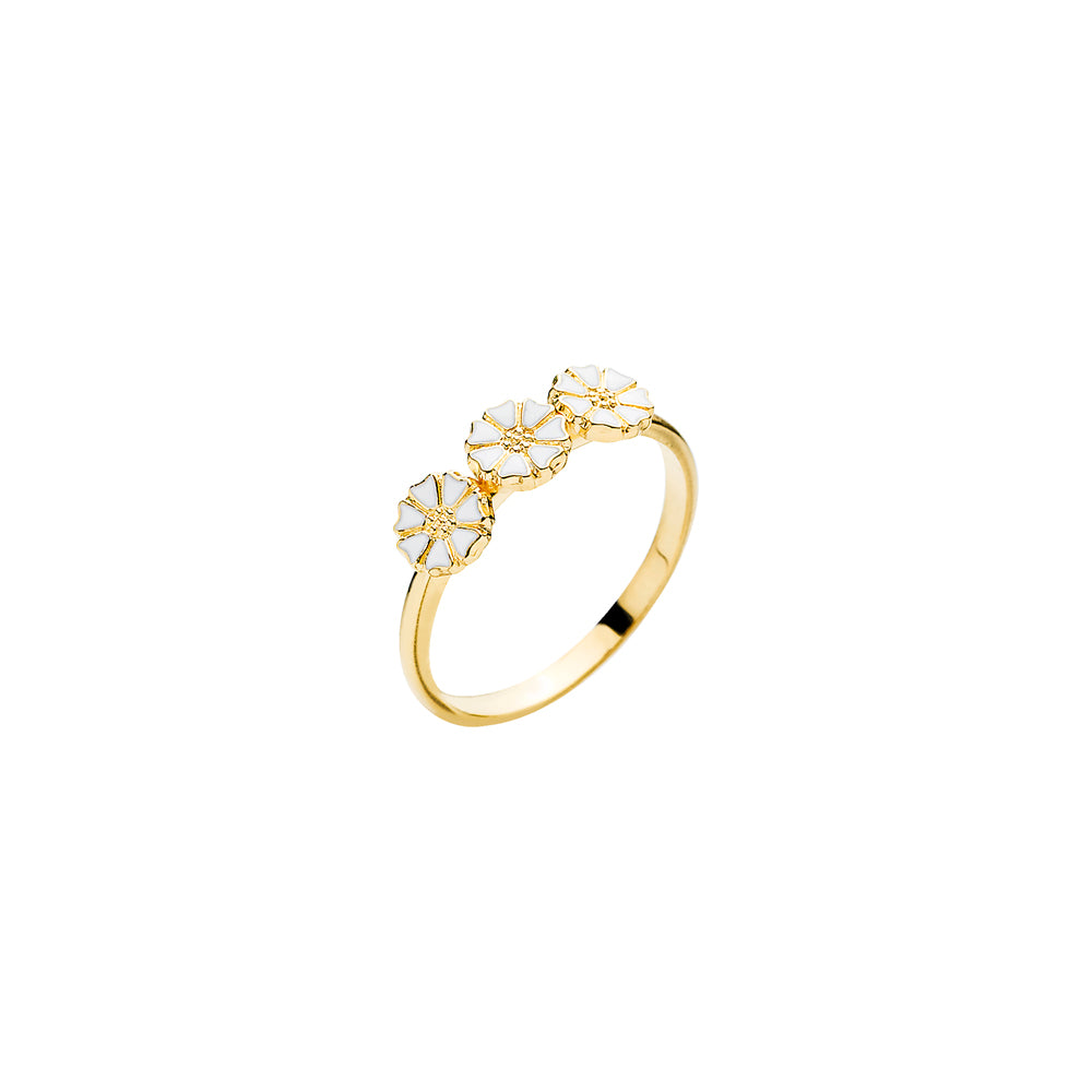 Marguerit ring forgyldt 3x5mm hvid emalje 925, i silver, til female, fra Lund Copenhagen