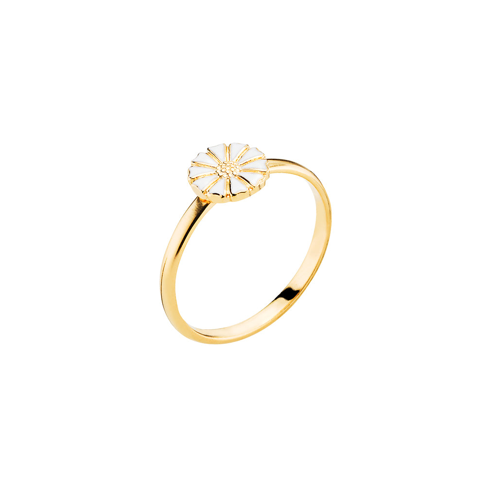 Marguerit ring forgyldt 7,5mm med hvid emalje 925, i silver, til female, fra Lund Copenhagen