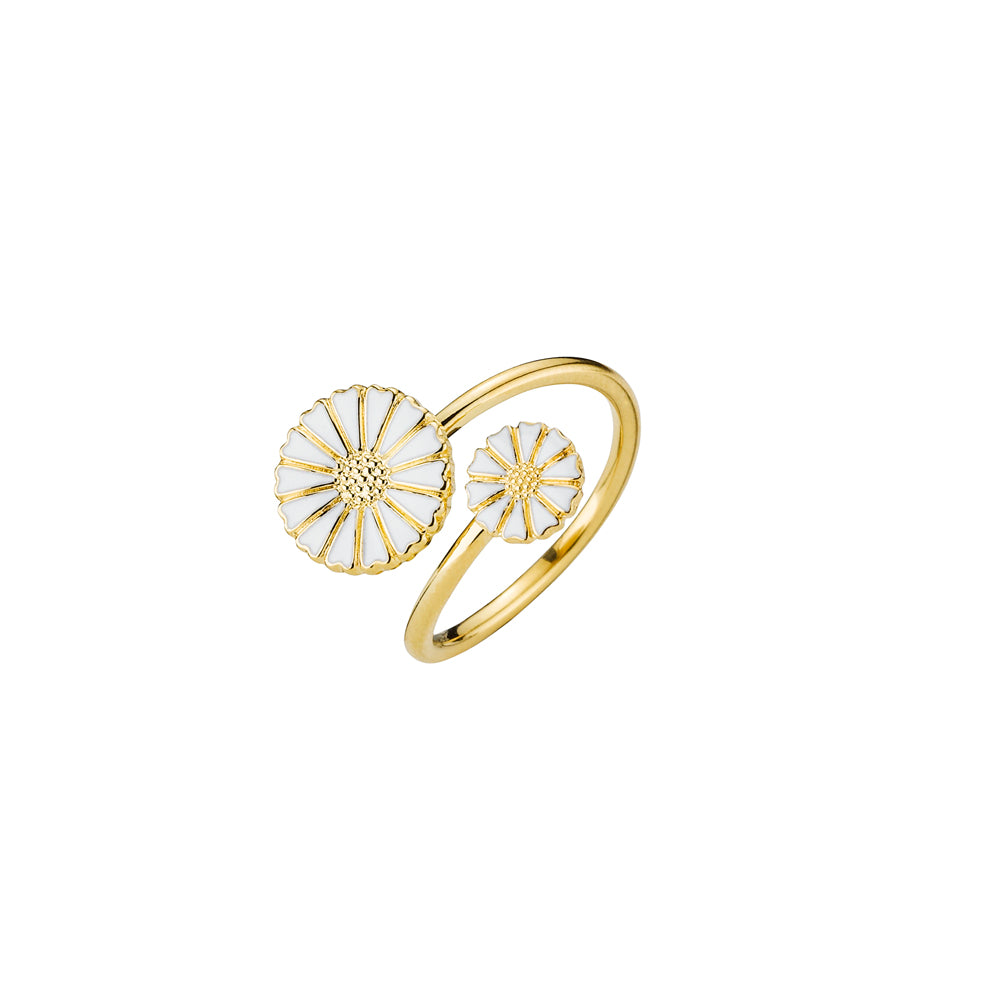 Marguerit ring med 1x7,5mm og 1x11mm forgyldt hvdi emalje 925, i silver, til female, fra Lund Copenhagen