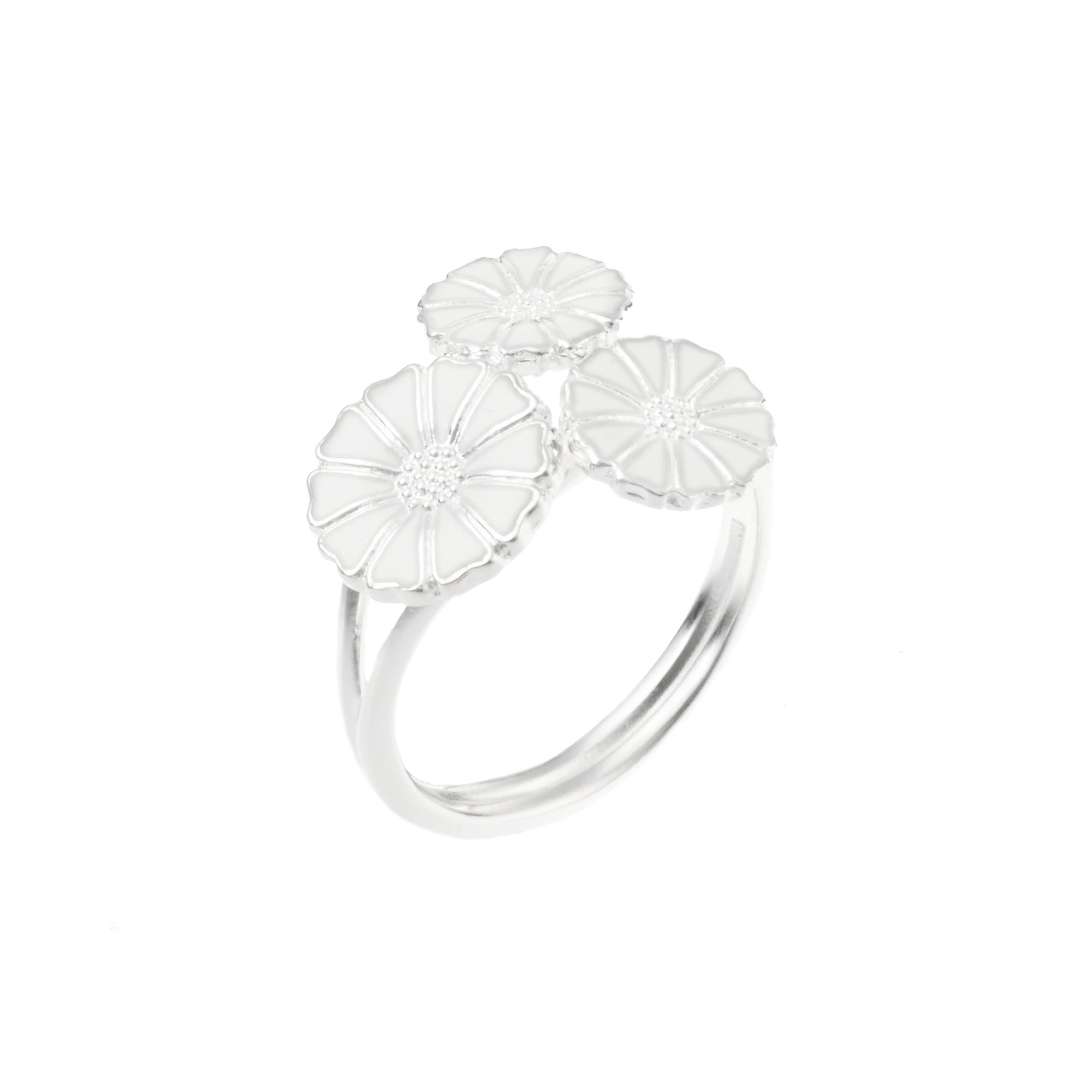 MARGUERIT RING MED BUKET 2X7MM OG 1X9MM HVID EMALJE 925, fra Lund Copenhagen