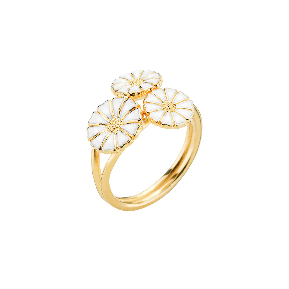 Marguerit ring med buket 2x7mm og 1x9mm hvid emalje 925, i silver, til female, fra Lund Copenhagen
