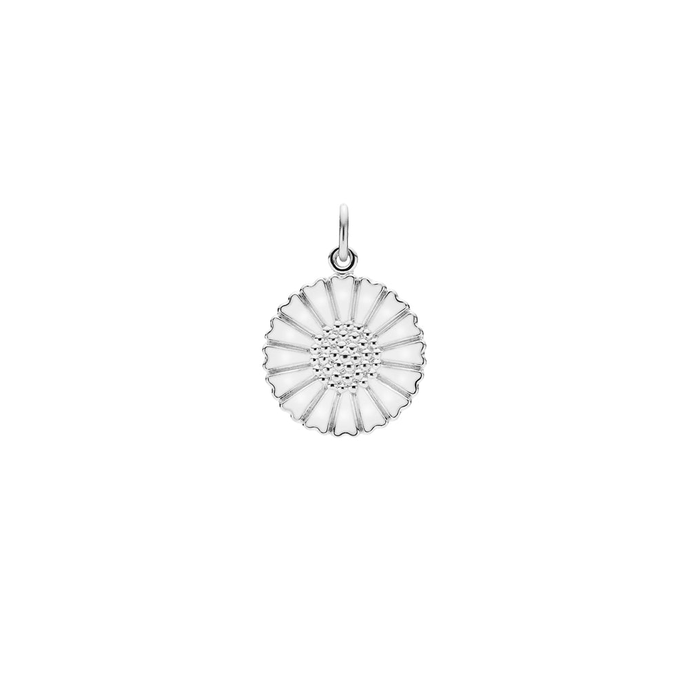 Marguerit Vedhæng 18mm hvid emalje 925, til female, fra Lund Copenhagen