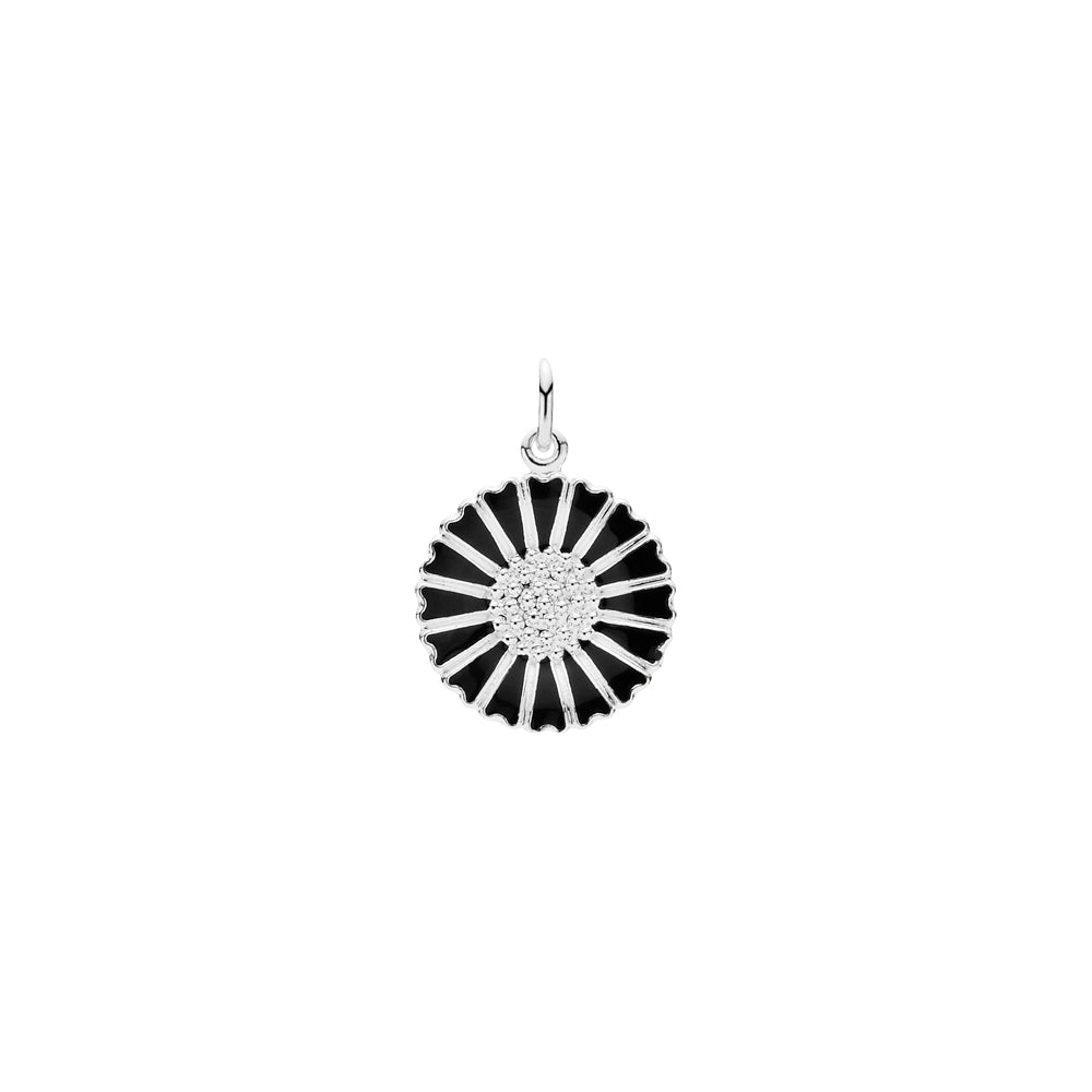Marguerit vedhæng 18mm sort emalje 925, til female, fra Lund Copenhagen