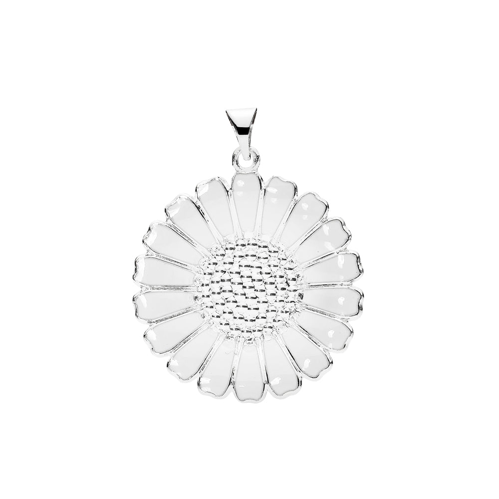 Marguerit vedhæng 25mm hvid emalje 925, til female, fra Lund Copenhagen