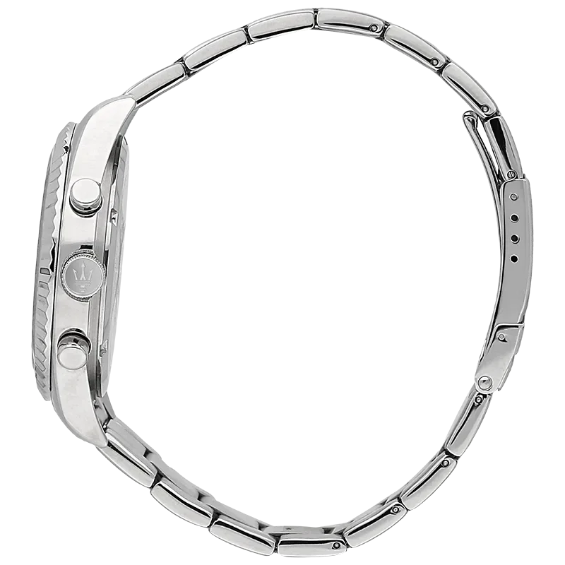 Sideprofil af Maserati Competizione R8853100041 med stållænke, krone og trykknapper