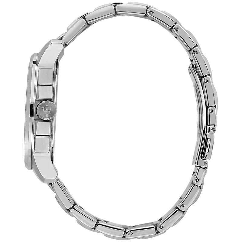 Sideprofil af Maserati Successo R8873621046 med stållænke og kronedetalje