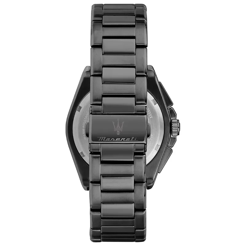 Bagside af Maserati Velocità R8873652015 med mørk stållænke og indgraveret spænde