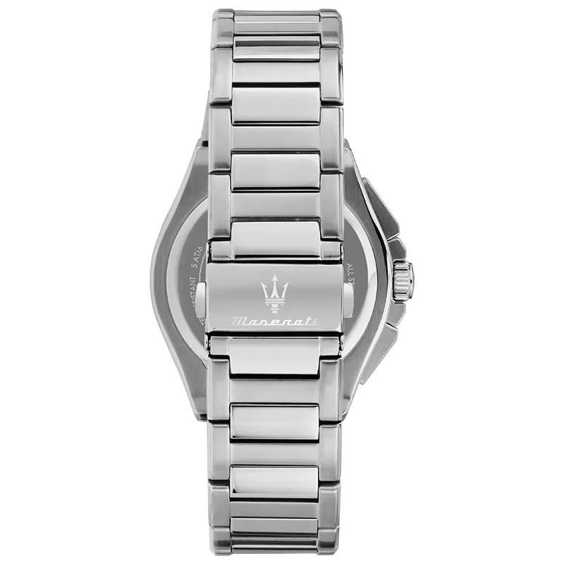 Bagside af Maserati Velocità Slim R8873653005 med stållænke og Maserati-logo på spændet