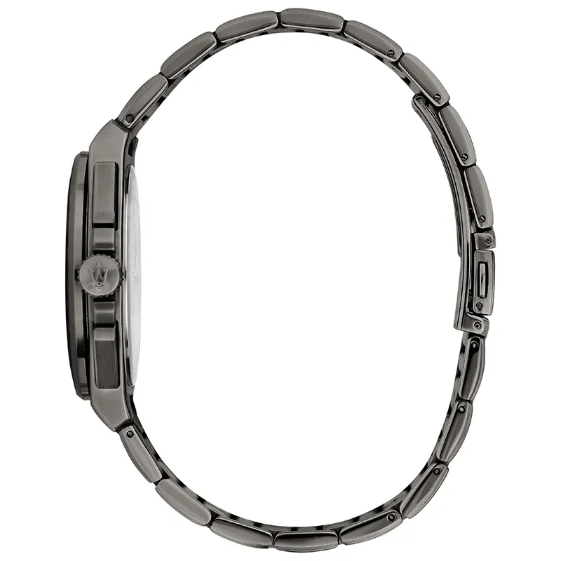 Sideprofil af Maserati Velocità Slim R8873653006 med mørk stållænke og kronedetalje