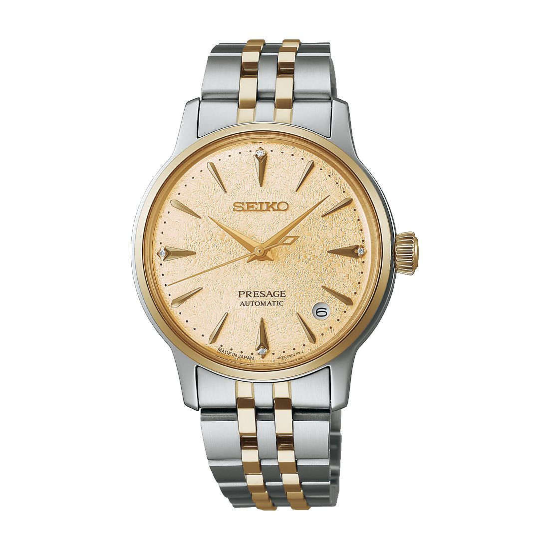 Seiko Presage SRPL64J1 dameur med lysegul skive og diamantindekser