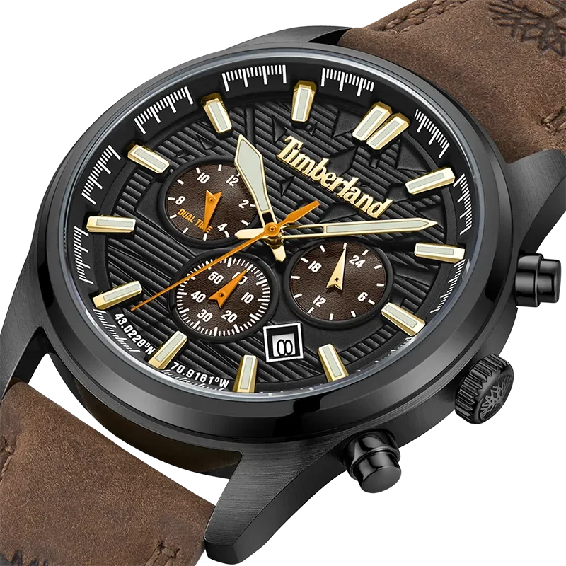 Nærbillede af Timberland Northbridge TDWGF0009603 med sort struktureret skive, multifunktionsskiver og gyldne detaljer