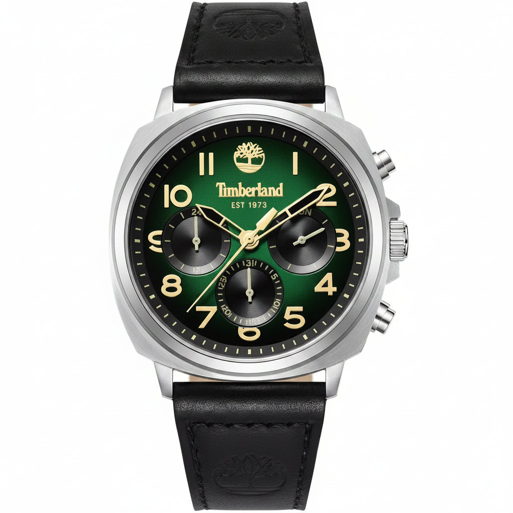 Timberland Williston-Small TDWGB0042008 herreur med grøn skive, sort læderrem, quartz urværk, mineralglas og 50 m vandtæthed.