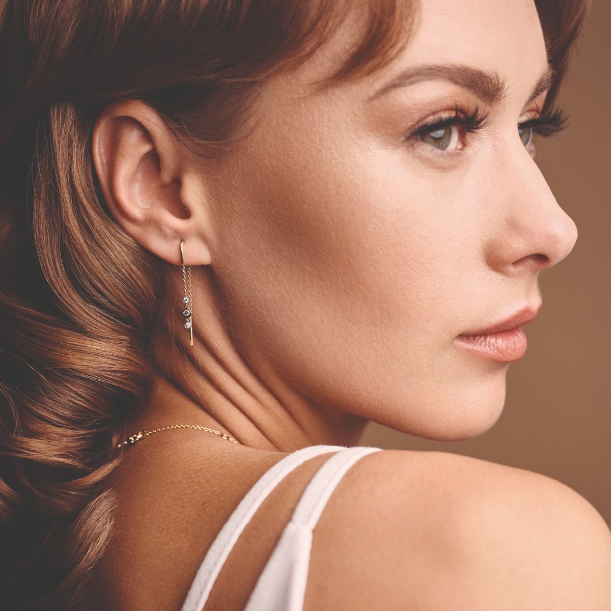 Nuran - Champagne Øreringe 14kt m. dia