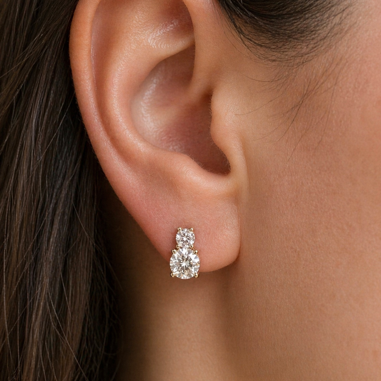 Starlight lab. diamond - 14Kt Round cut øreringe 0,25+0,75ct