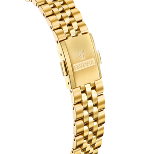 Festina F20089/3 med guldfarvet lænke, Ronda 775 quartzværk, safirglas og 10 ATM vandtæthed.
