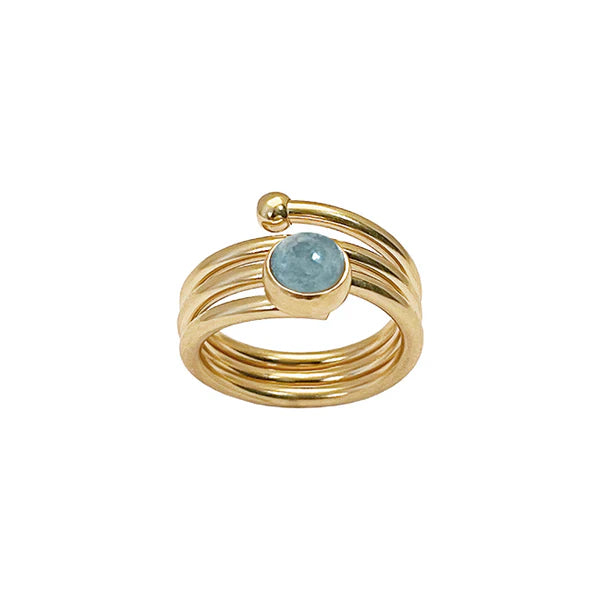 Heiring LOOP ring med 3 rækker i sølv og 6 mm blå akvamarin i elegant blankt design.