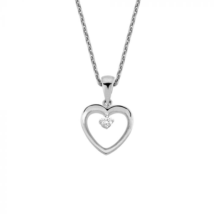 NURAN HJERTE VEDHÆNG MED BRILLANT 0,02ct. 14KT HVG, i white-gold; silver, fra Nuran