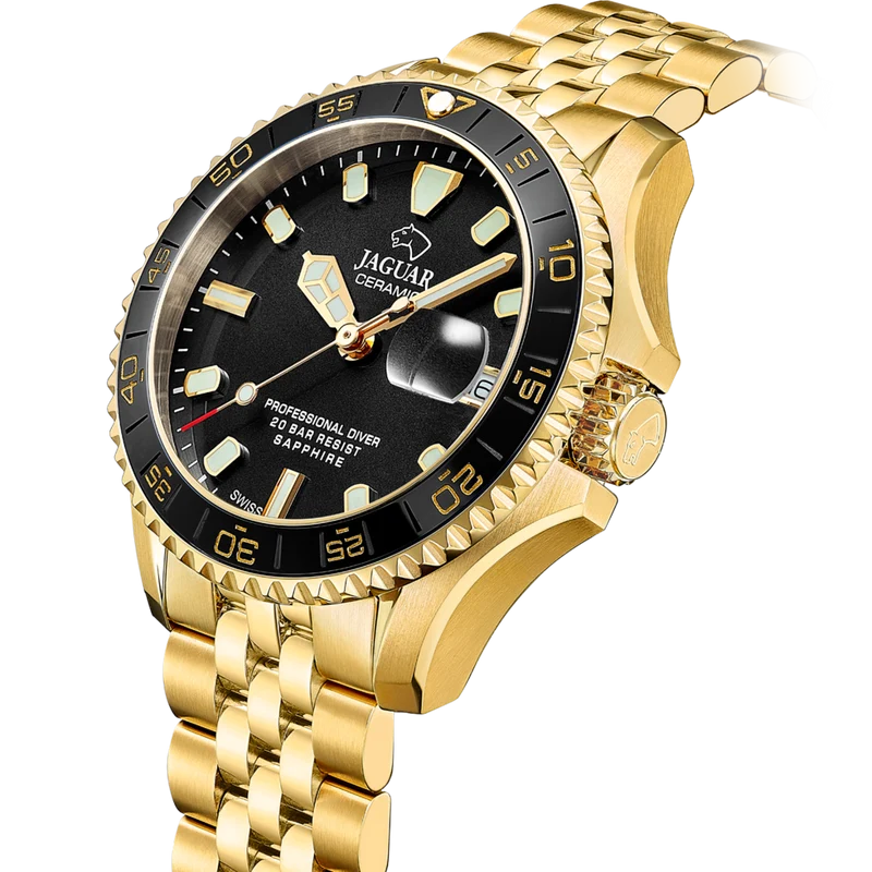 JAGUAR DIVER CERAMIC SORT GULD