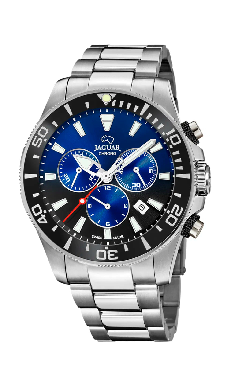 Jaguar J861/8 Executive Chronograph herreur med sort blå skive, stållænke, safirglas og 20 ATM vandtæthed